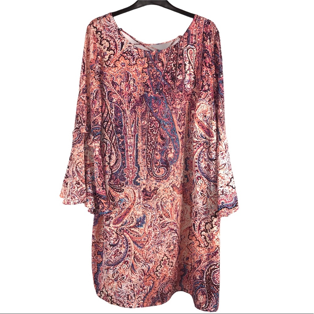 NWT Pink Paisley Dress with Bell Sleeves